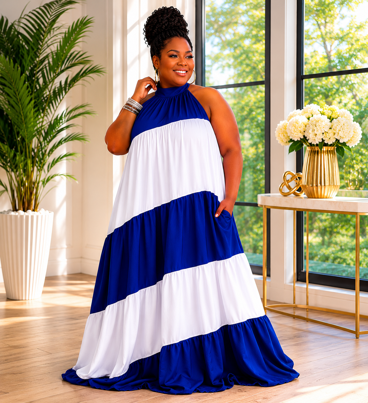 Color block Halter Maxi  Dress