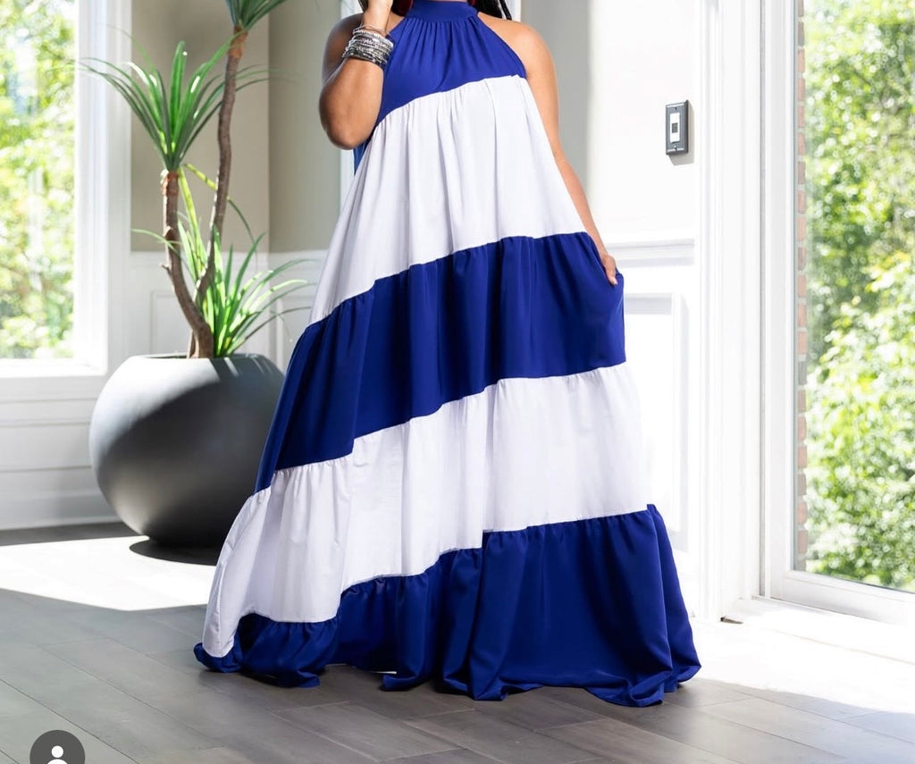Color block Halter Maxi  Dress