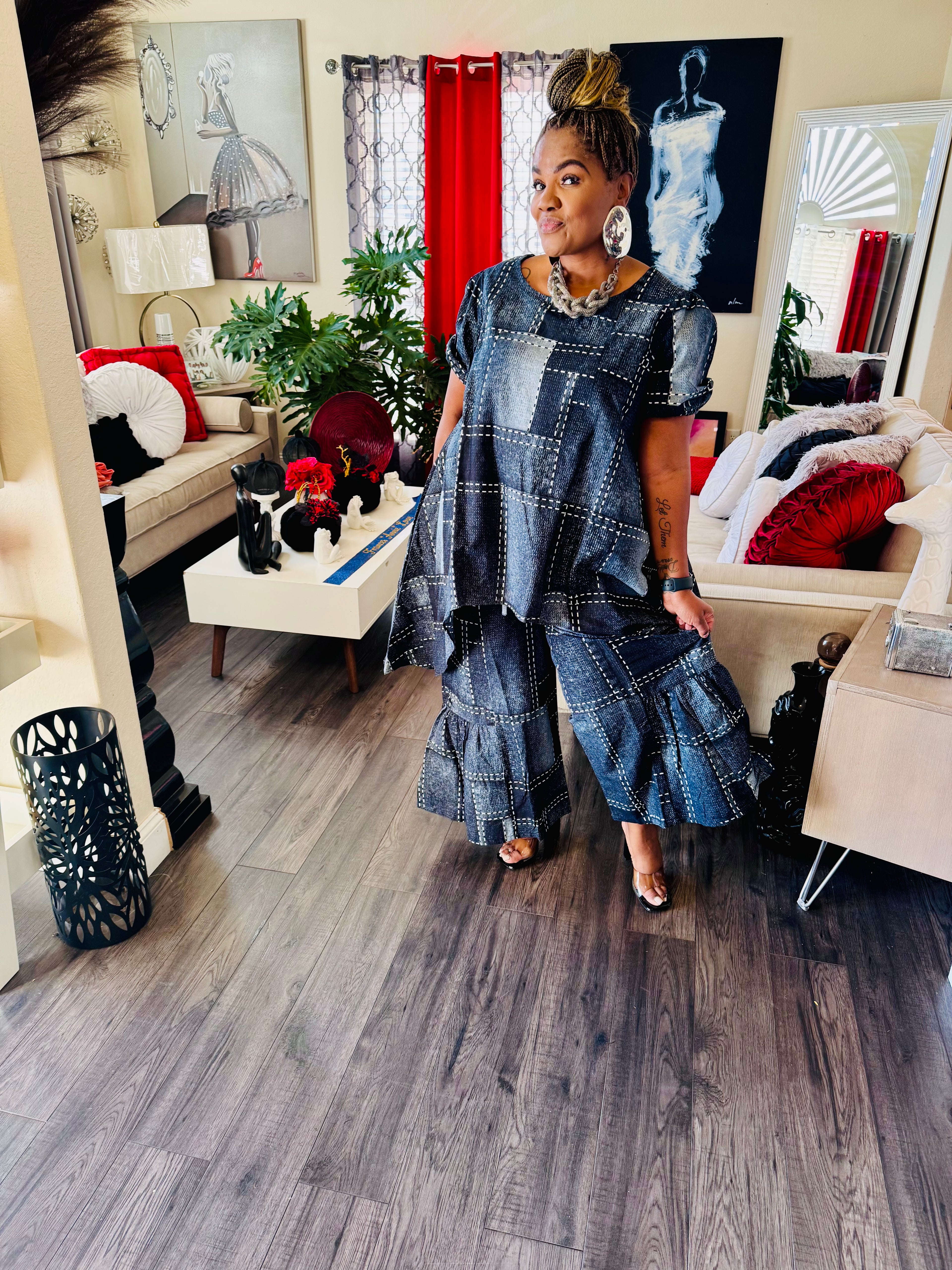Denim  Wide-Leg Set Oversized Top