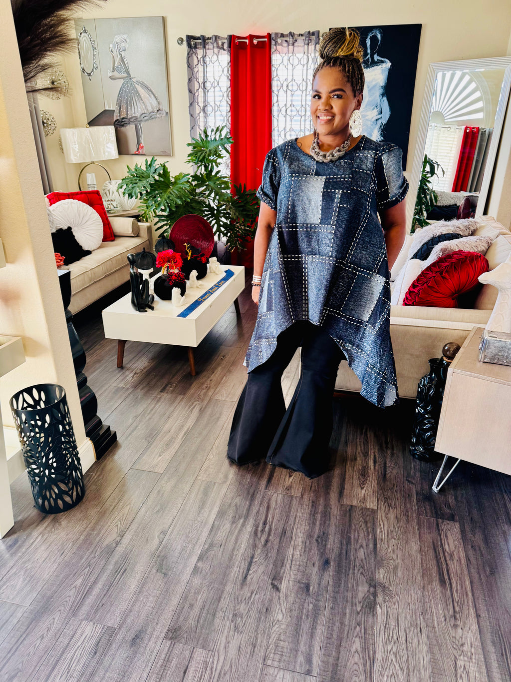 Denim  Wide-Leg Set Oversized Top