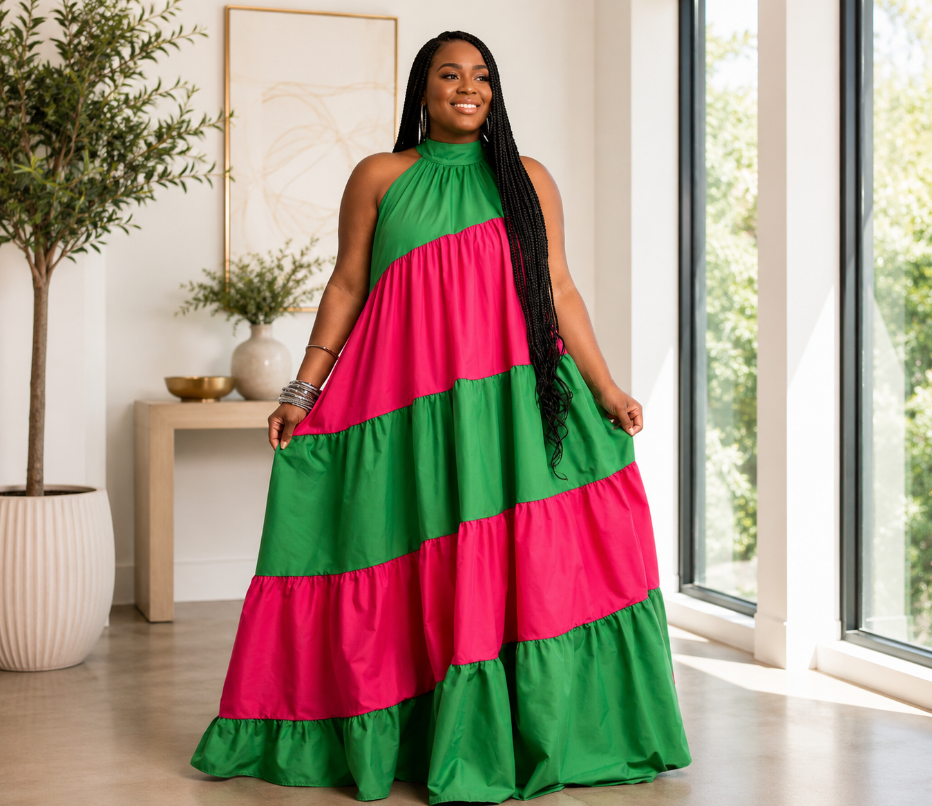 Color block Halter Maxi  Dress