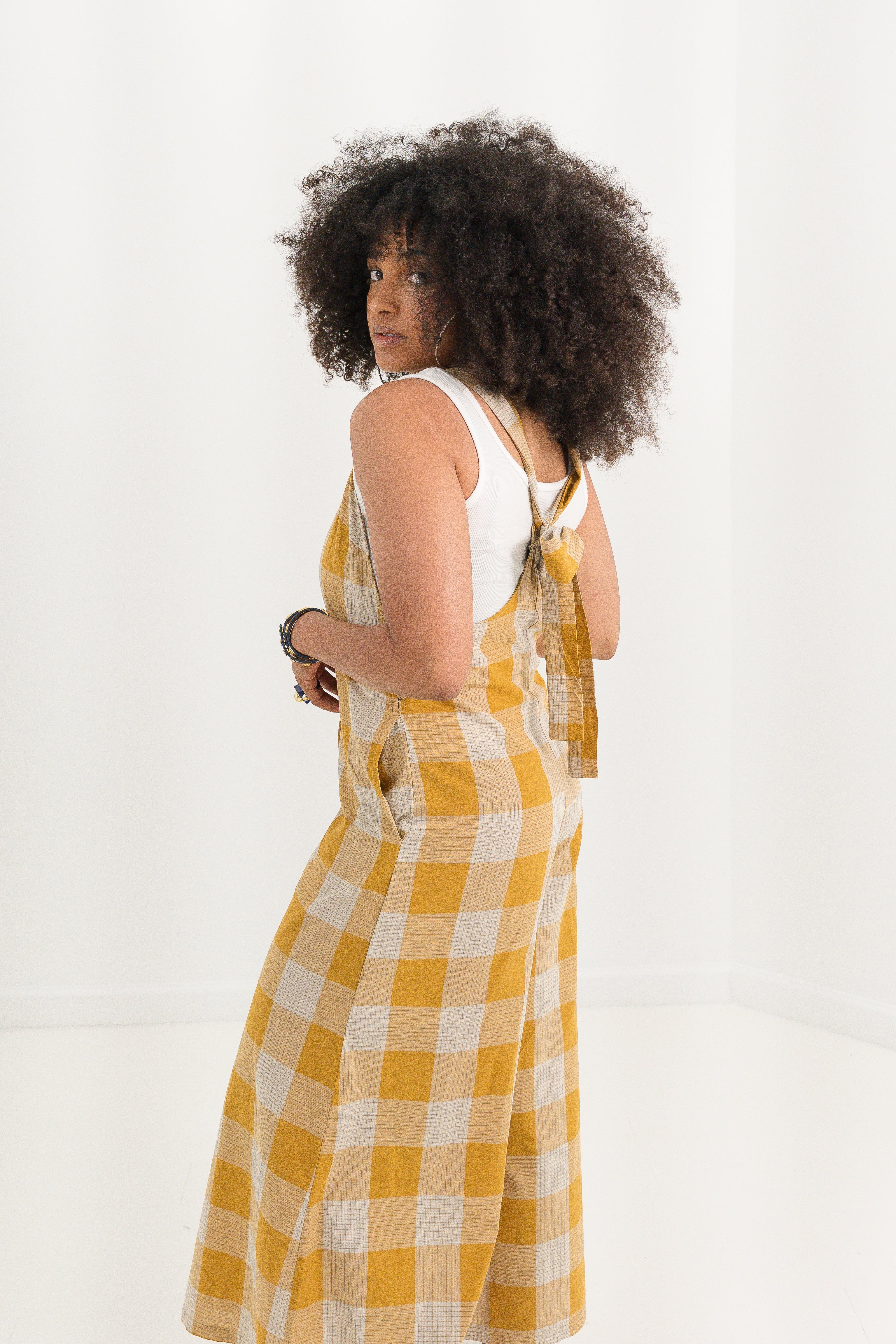 Mustard Plaid Wide-Leg Jumpsuit