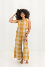 Mustard Plaid Wide-Leg Jumpsuit