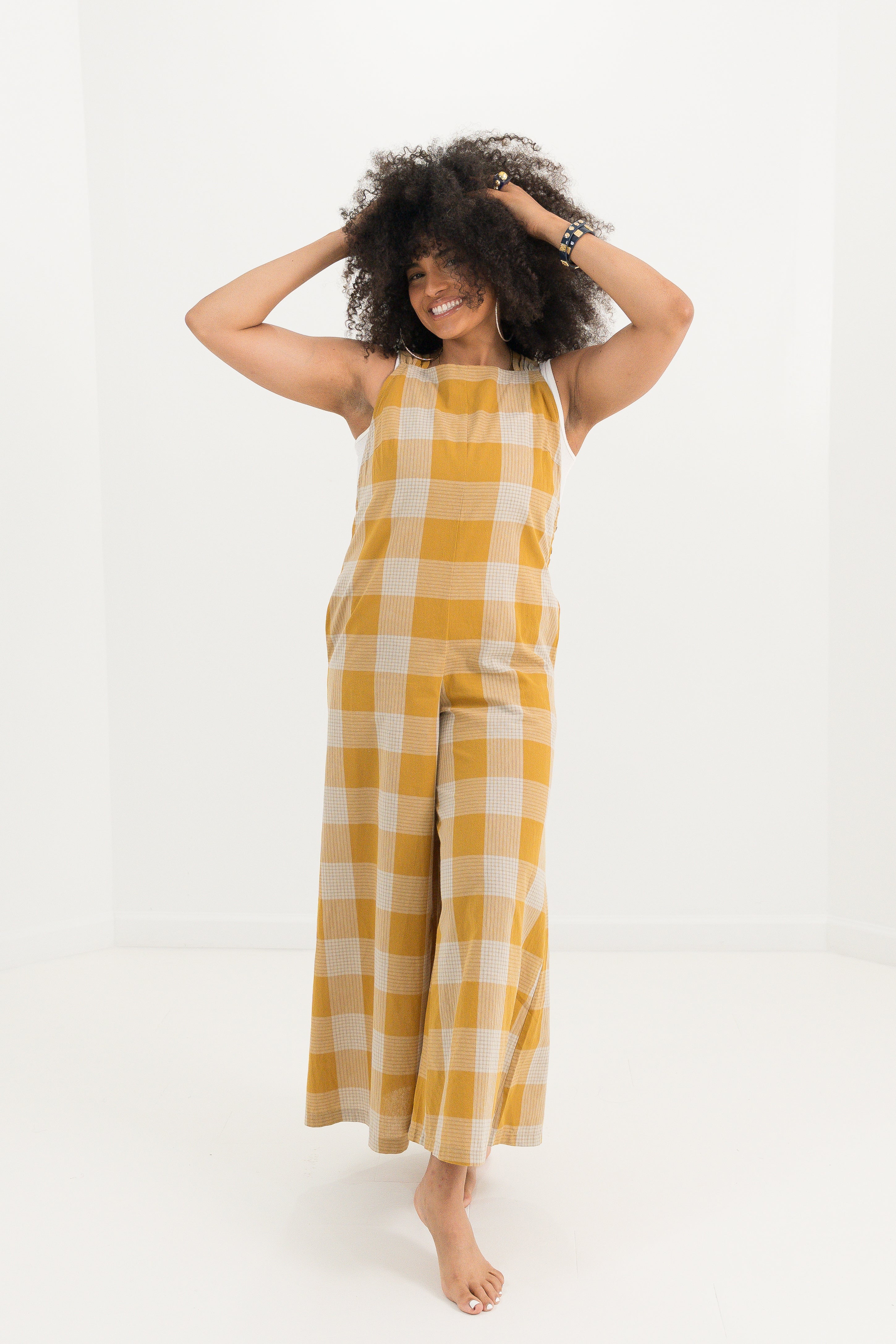 Mustard Plaid Wide-Leg Jumpsuit