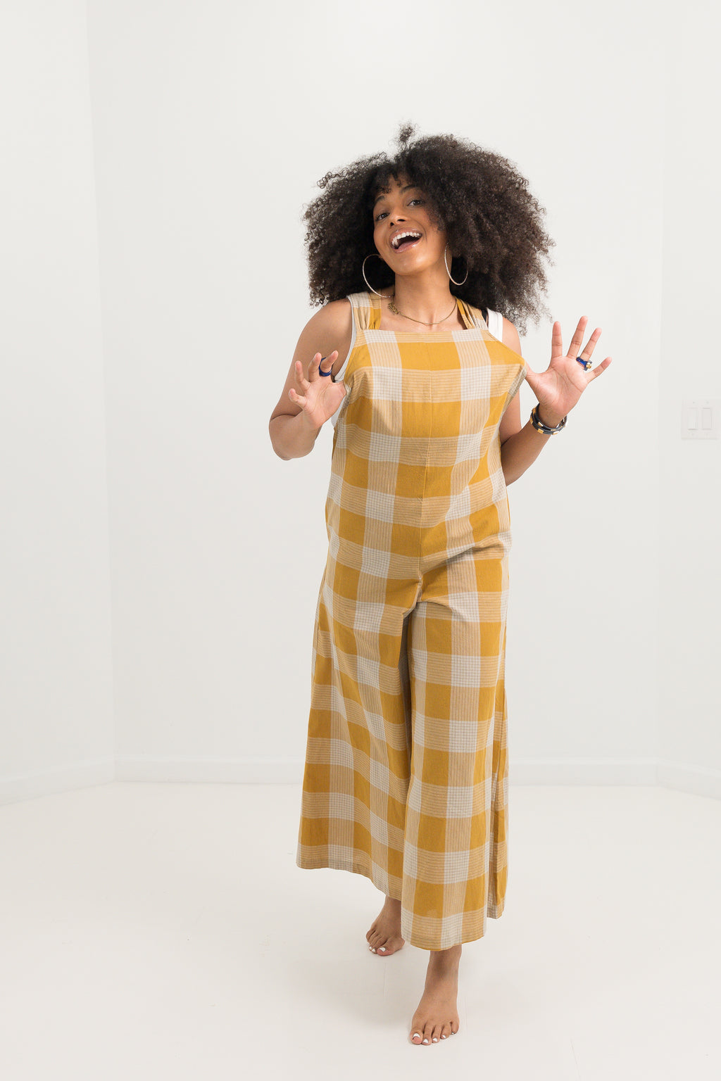 Mustard Plaid Wide-Leg Jumpsuit