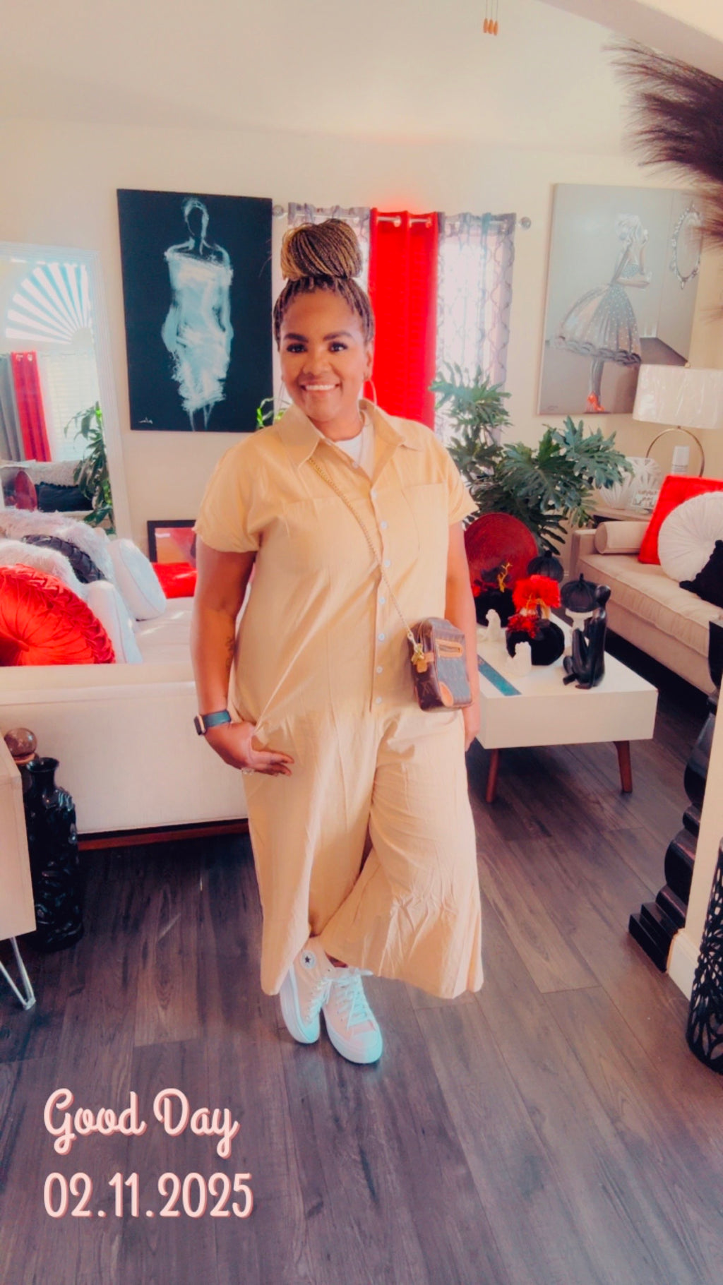 Ease Button-Front Jumpsuit
